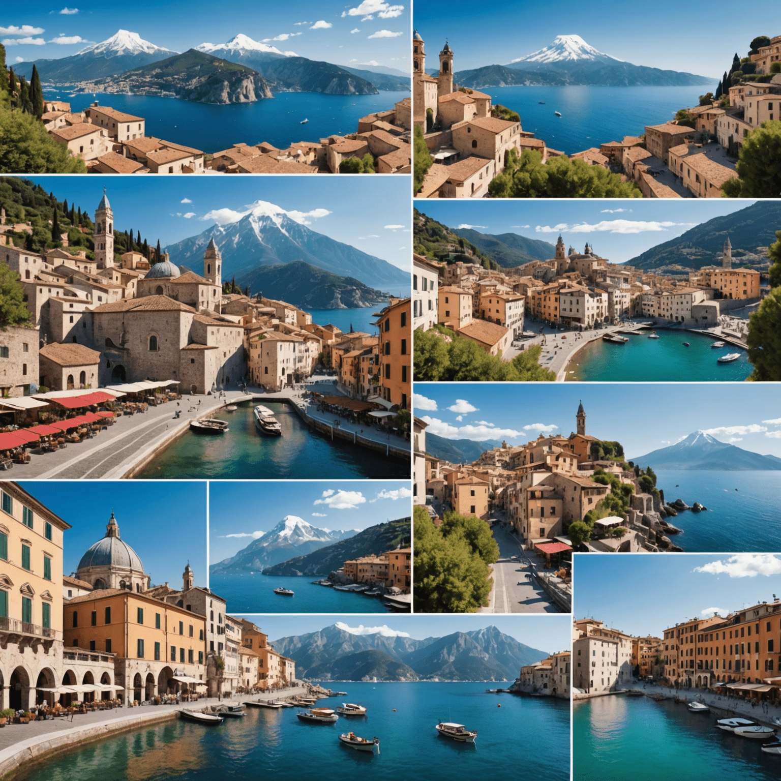 A collage of travel destinations including a beautiful Italian coastline, a snowy mountain peak, and a bustling city square. The image showcases the diversity of experiences offered by Catslaptolken Travel.