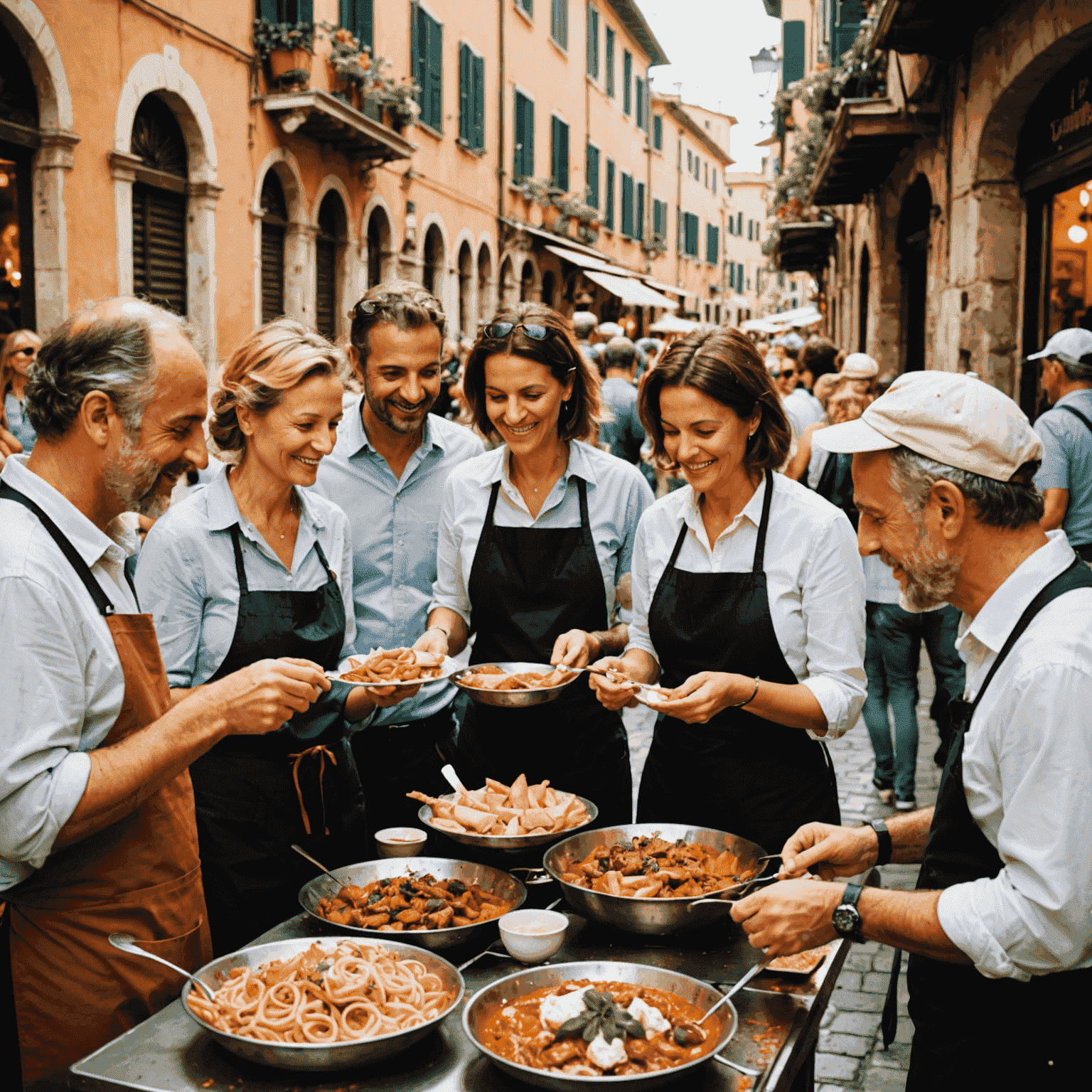 A lively Italian food tour with tourists sampling street food and local specialties